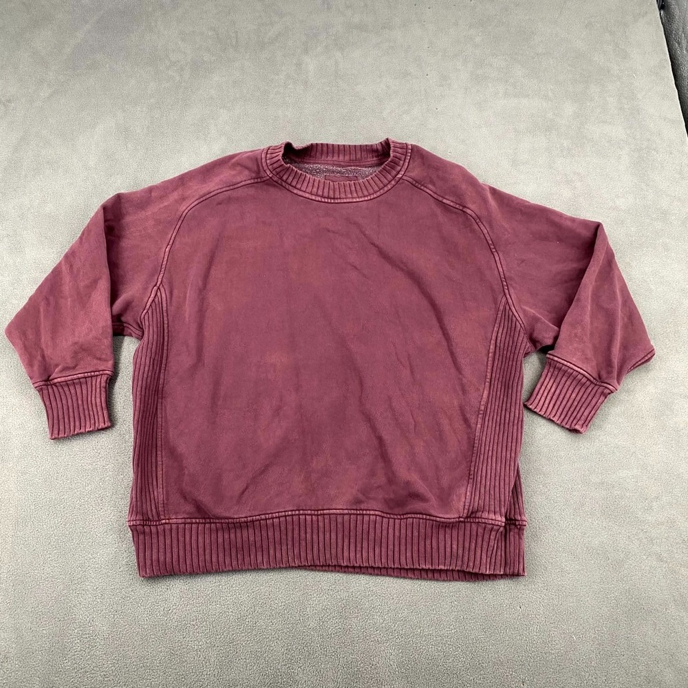 Aerie Find Happy Everywhere Sweatshirt Womens Small‎ Maroon Ribbed Raglan Sleeve
